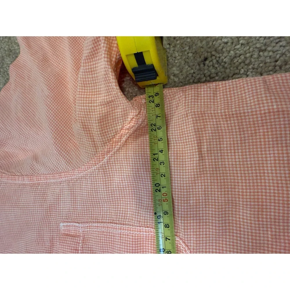 Tommy Bahama Button Down Mens L Orange Excellent Linen Blend Gingham Shirt